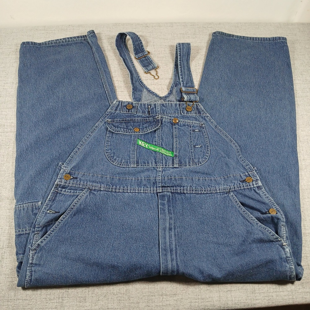 Vtg Key Mens Utility Workwear Multi Pocket Denim Bib Overalls Medium Wash 42x29